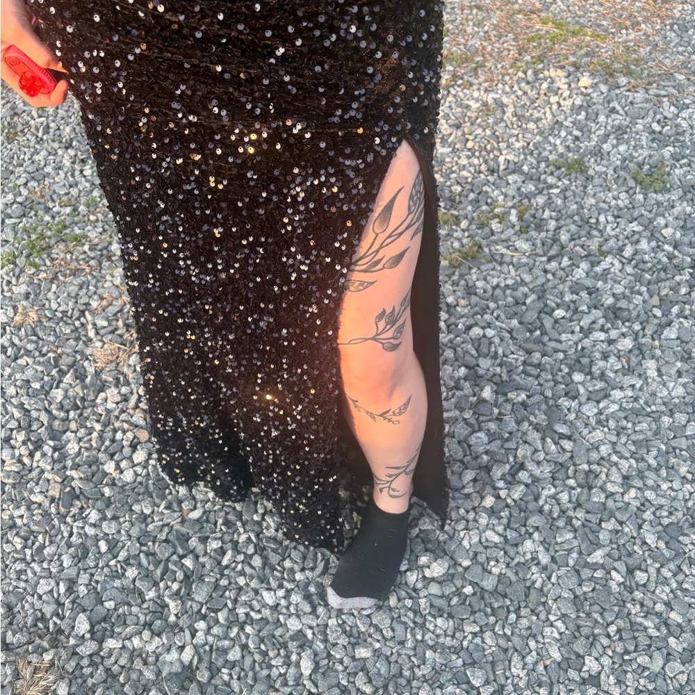 Black Sequin Gown with Side Slit